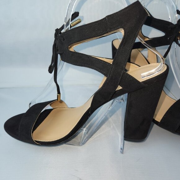 Charlotte Russe, block heels, slingback black, velvet, strappy, lace up, size 11 - Picture 7 of 15